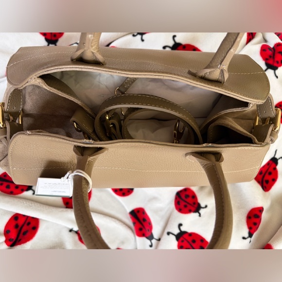 Viral Anna Paola Genuine Taupe Italian  Leather & Suede Satchel Tote - Picture 9 of 11